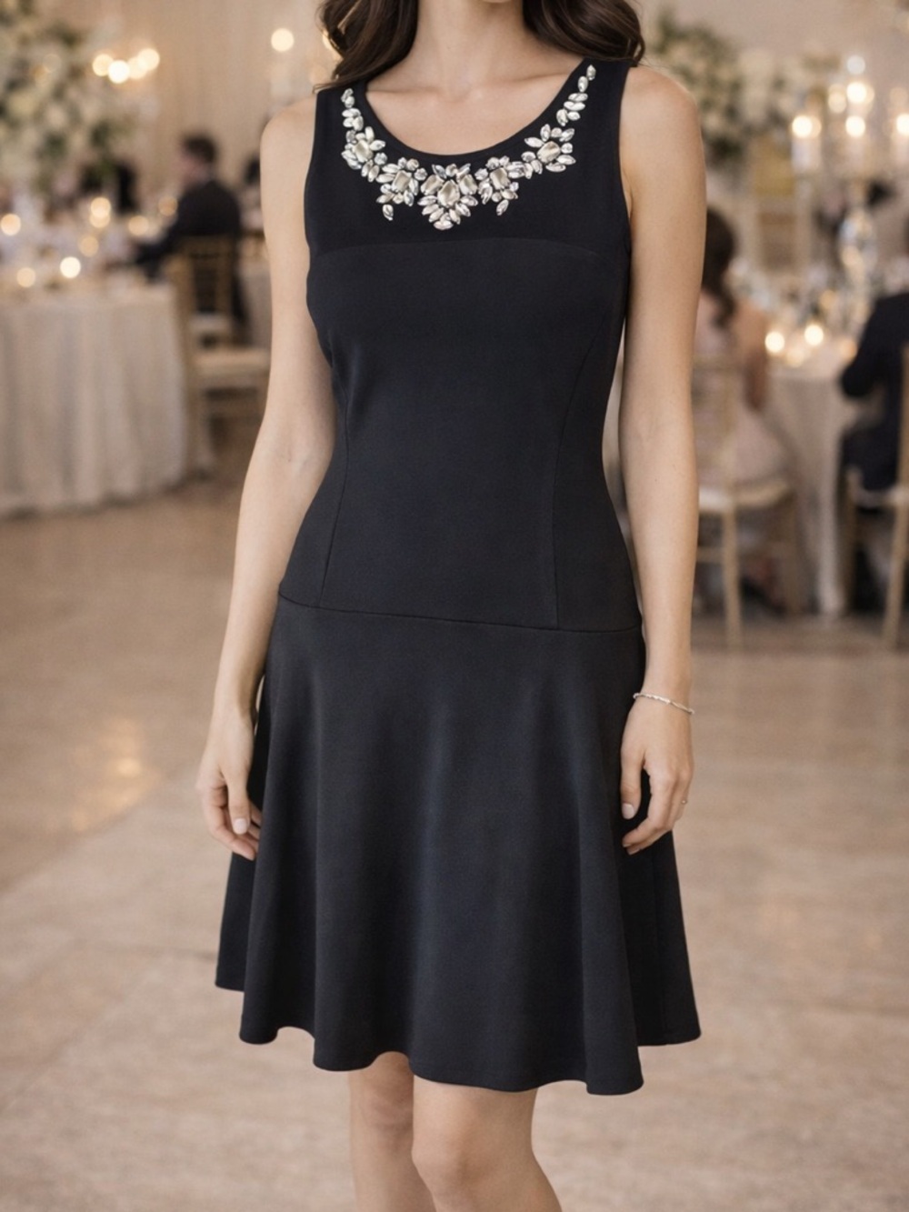 Express Black Mini Dress with Embellished Neckline